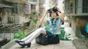 猫耳娘女仆装图片猫耳白丝少女JK制服写真